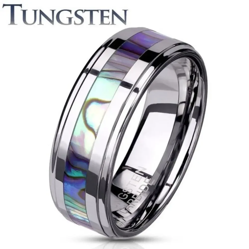 New Tungsten carbide Abalone‎ Inlay Center Ring size 6